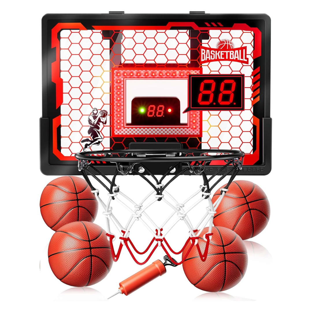 Indoor Hoop Over The Door Basketball Toy With Anti-Impact Backboard