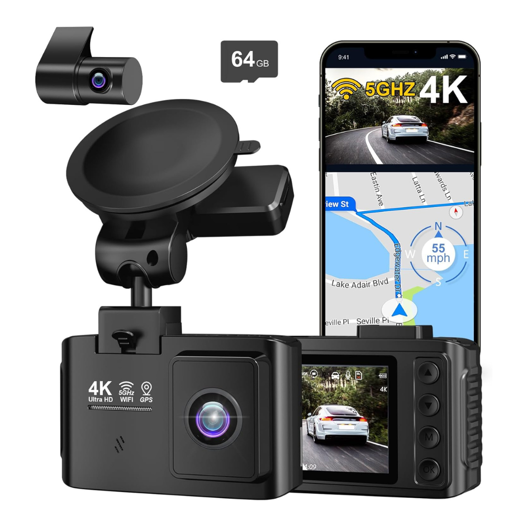 4K+2.5K Dual Channel Front And Rear Dash Cam With 64GB Card