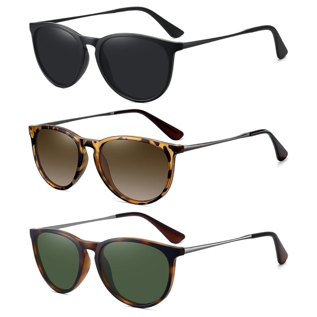 3-Pack Women's Trendy Retro Round Classic Polarized Sunglasses