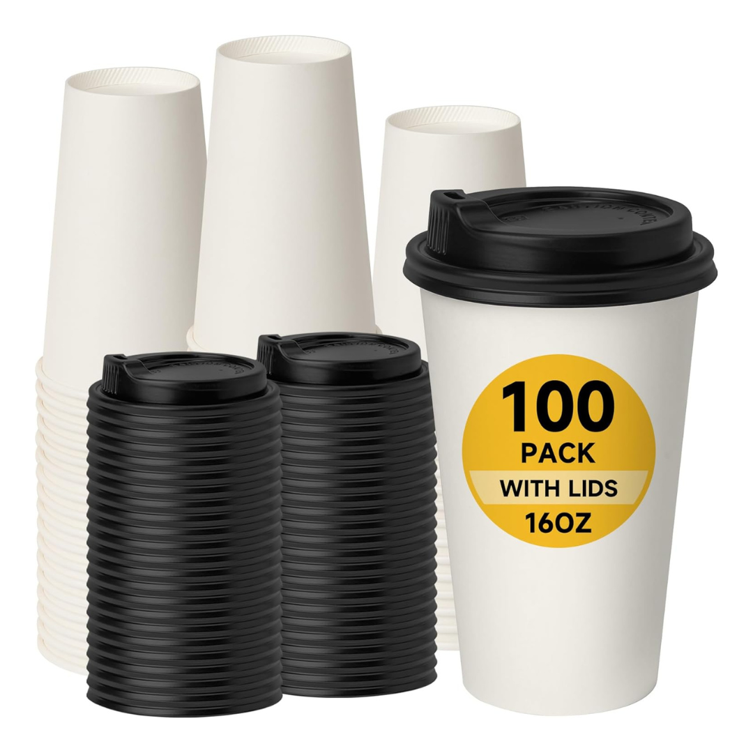 100-Pack 16-Oz Hot Paper Cups With Lids