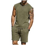 Men's 2-Piece Sleeveless Cotton Sweatsuit Lounge Shorts Set