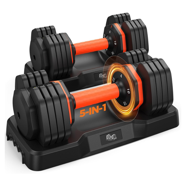 Set Of 2 Adjustable Dumbbells W/ Storage Box (25lbs Pair)