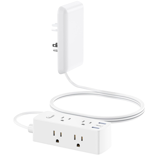 5FT Flat Extension Cord With 6 Outlets And 3 USB Ports