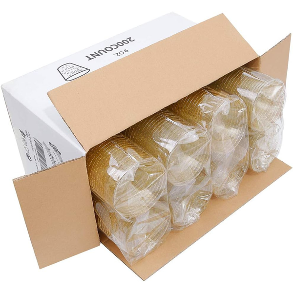 200-Piece WDF Disposable Premium Gold Glitter Plastic Cups (9-Oz)