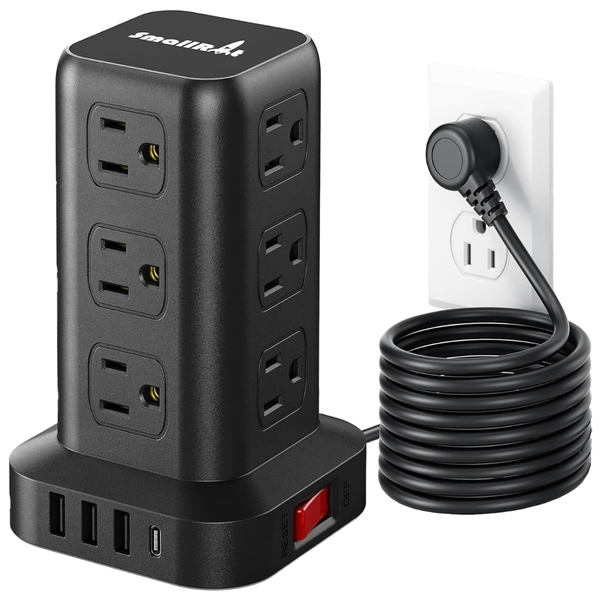 20W PD USB-C Surge Protector Power Strip Tower With 12 AC Outlets