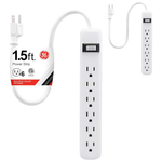 2-Pack GE 6-Outlet Heavy Duty Surge Protection Power Strip W/ 1.5ft Extension Cord
