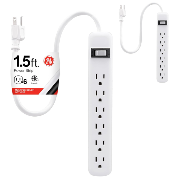 2-Pack GE 6-Outlet Heavy Duty Surge Protection Power Strip W/ 1.5ft Extension Cord