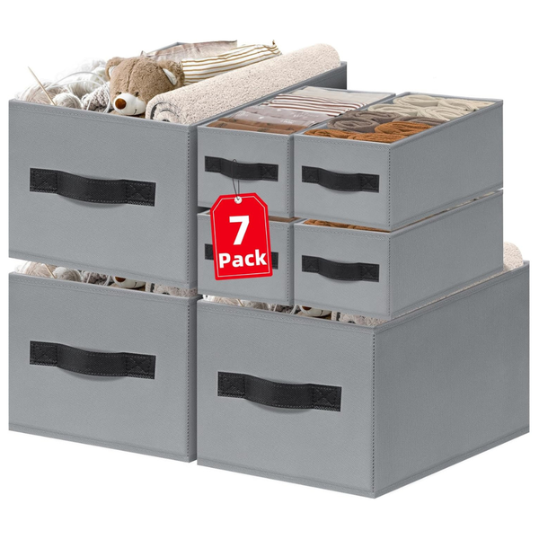 7-Pack Criusia Closet Organizer Bins With Handles, 2 Sizes Shelf Organizers