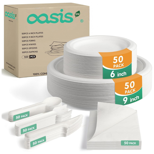 300-Piece Disposable Paper Dinnerware Set For 50 Guests