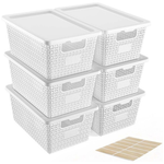 6-Pack Stackable Plastic Storage Baskets With Secure Snap-On Lids