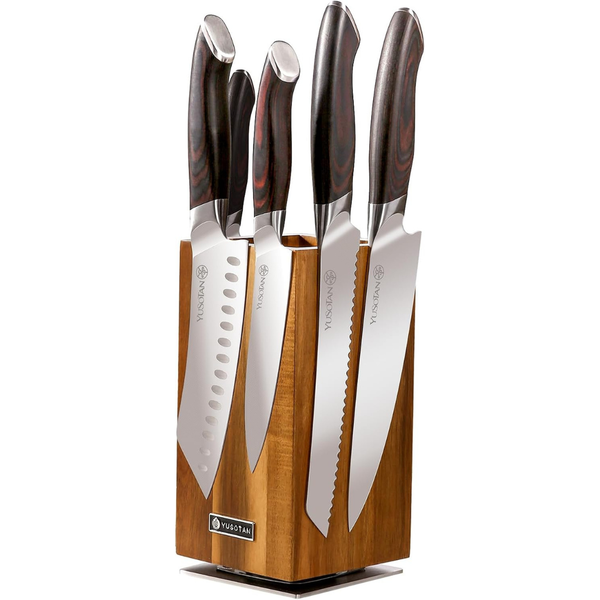 5-Piece Kitchen Knife Set with 360 deg. Rotatable Magnetic Knife Holder