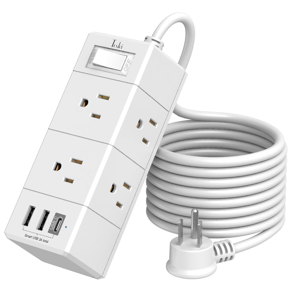 10Ft 3-Side Outlet Extension Cord Flat Plug