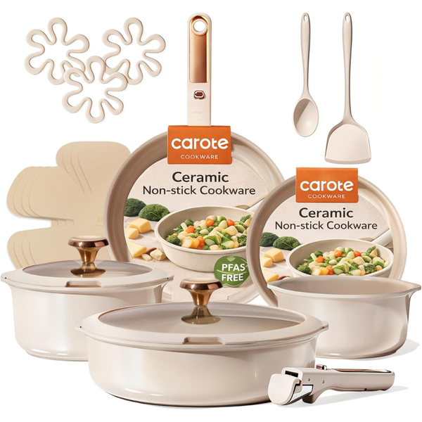 18-Piece Carote Ceramic Non-Stick Pots & Pans Cookware Set w/ Handle