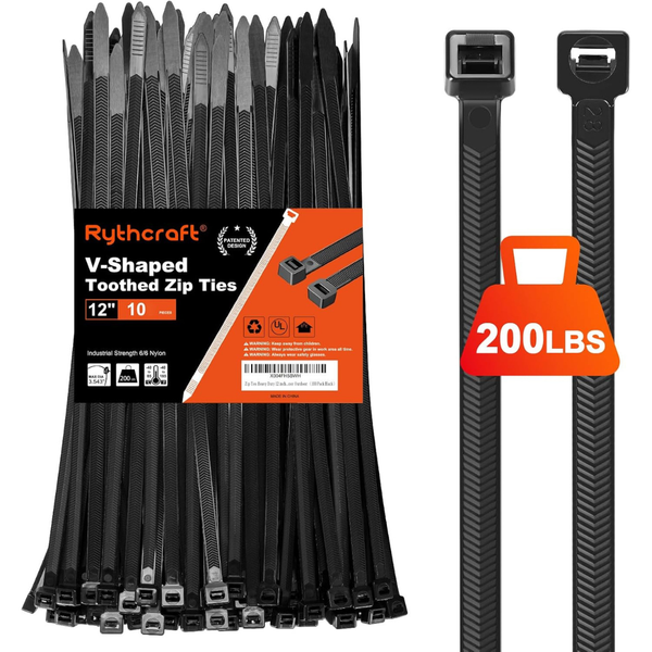 80-Pack 12" V-Shaped Toothed Double Sided Zip Ties w/ 200lb Tensile Strength