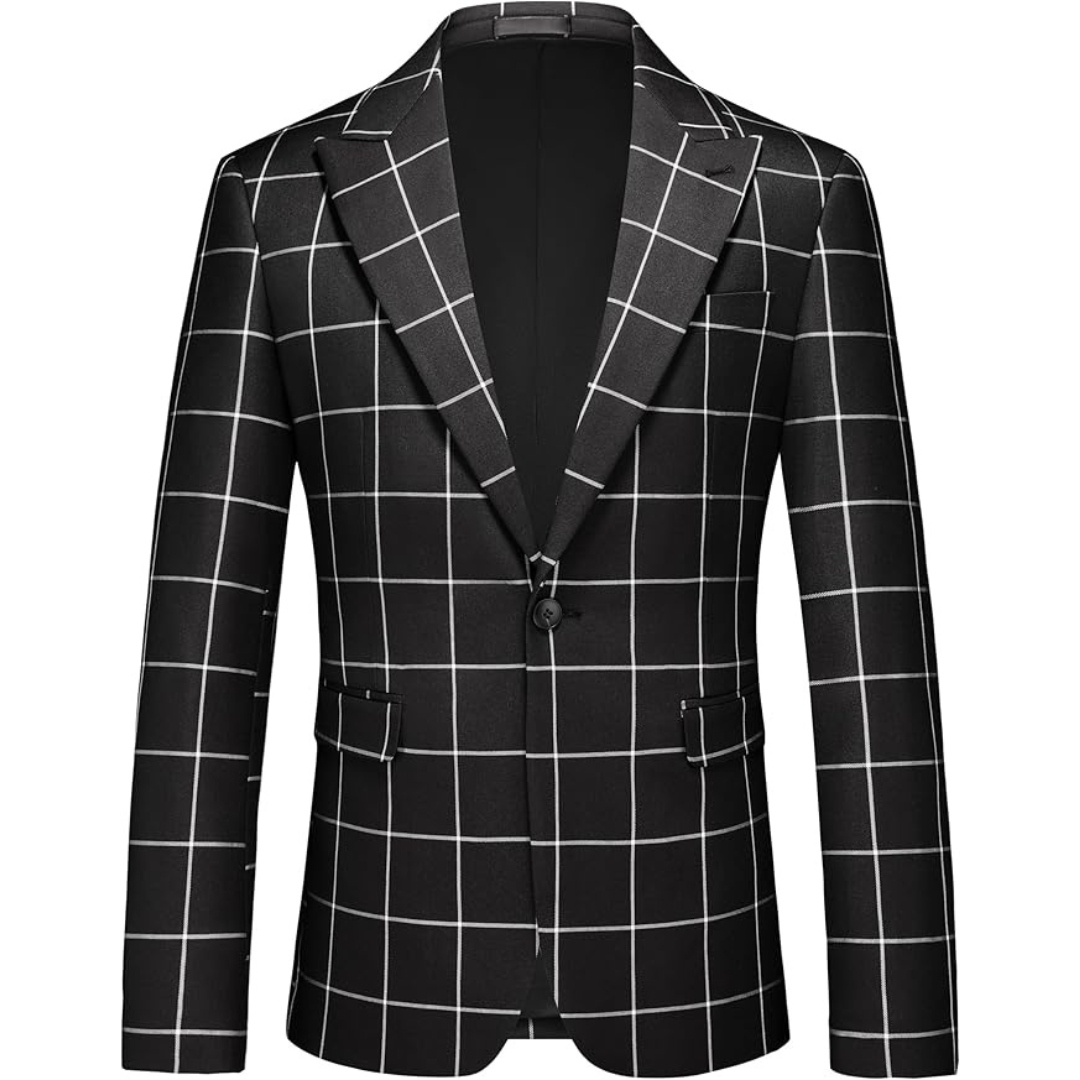 Men's Slim Fit Plaid Suit Jacket