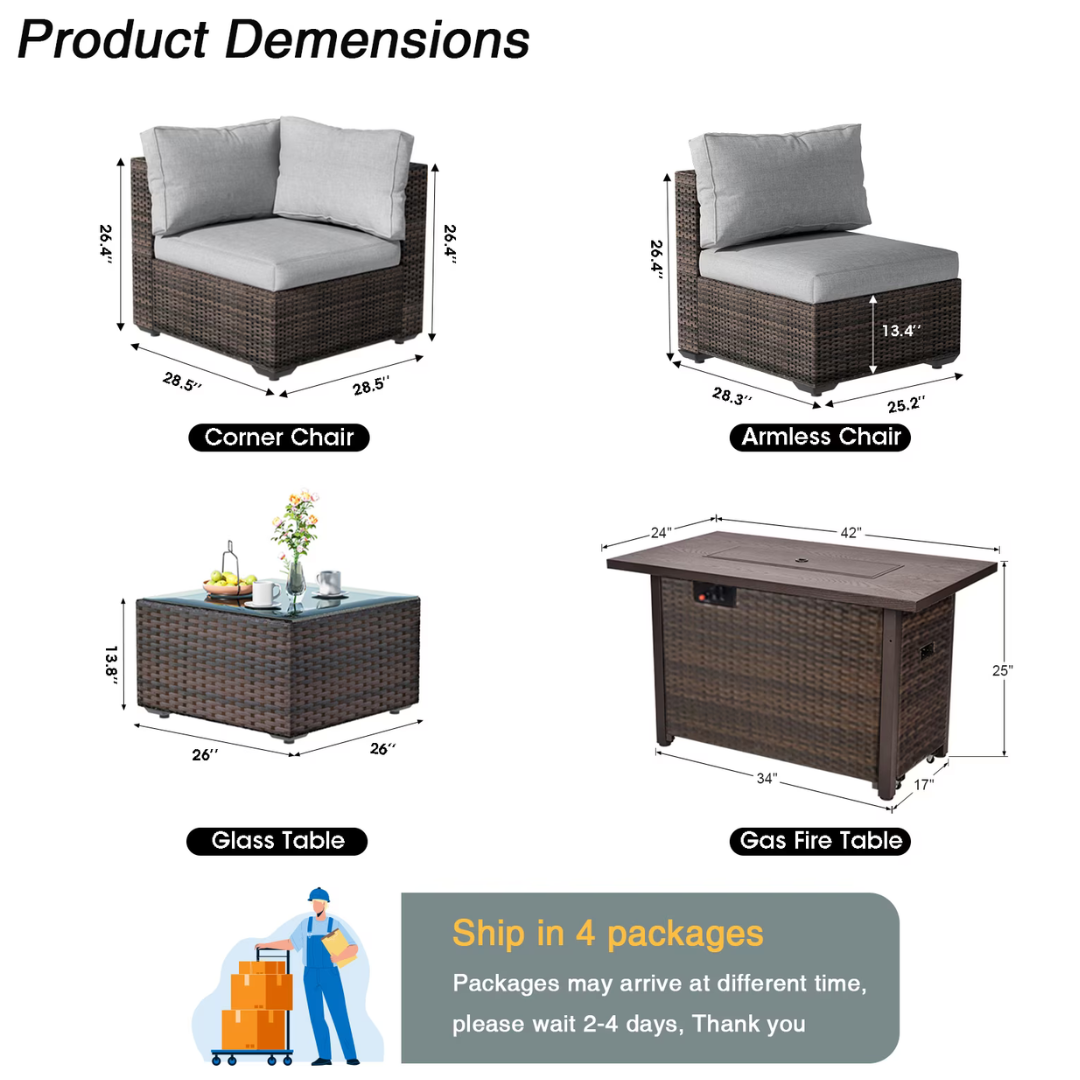 Gaildon 8-Piece Patio Furniture Set with Fire Pit Table