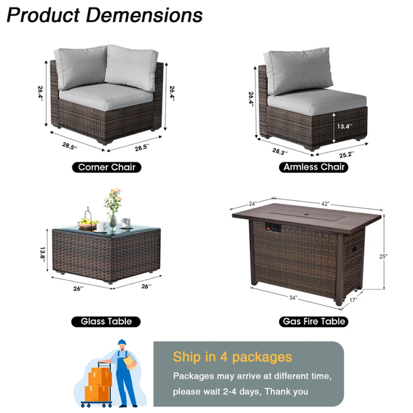Gaildon 8-Piece Patio Furniture Set with Fire Pit Table