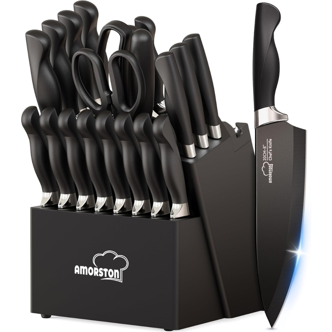 21-Pieces Kitchen Knife Set with Block and Sharpener