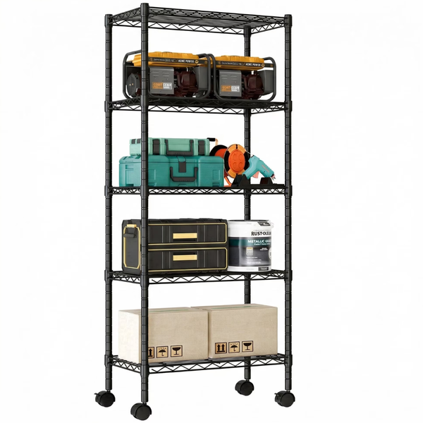 EDX 5 Tier Heavy Duty Adjustable Wire Shelving with Wheels