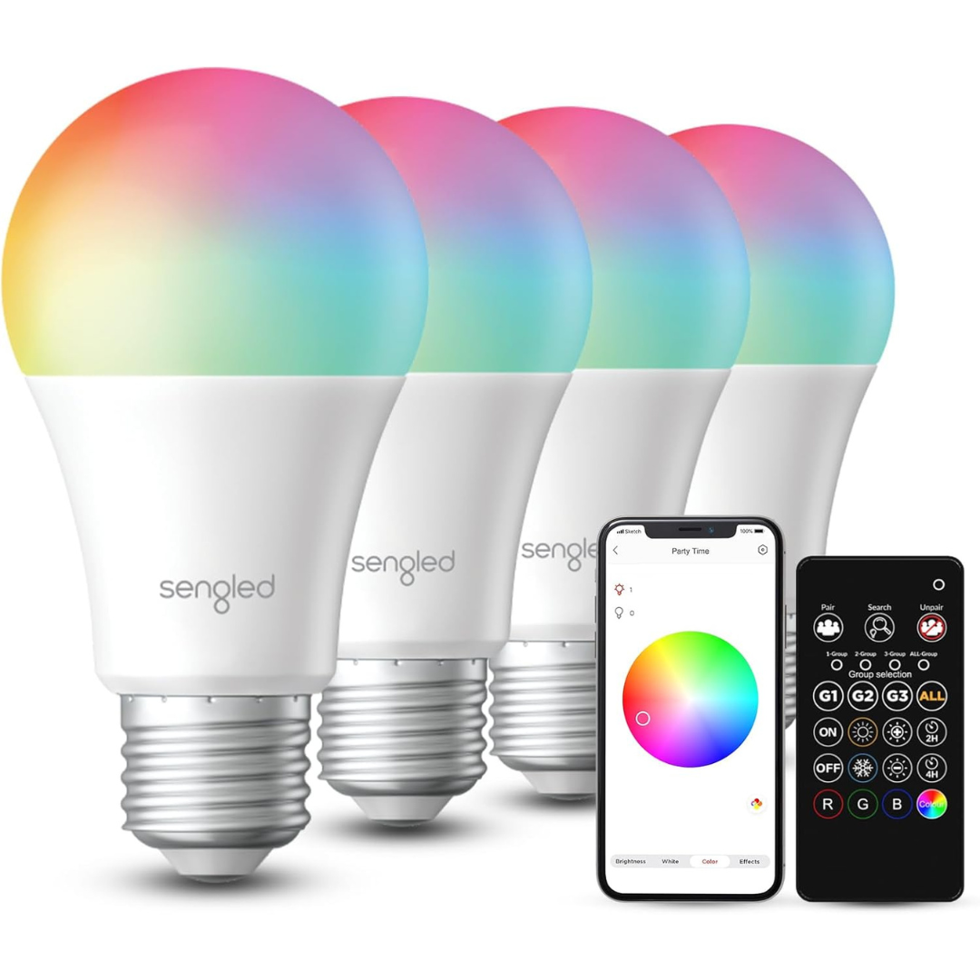 4-Pack Sengled Dual Mode Smart Light Bulbs with Remote & App Control