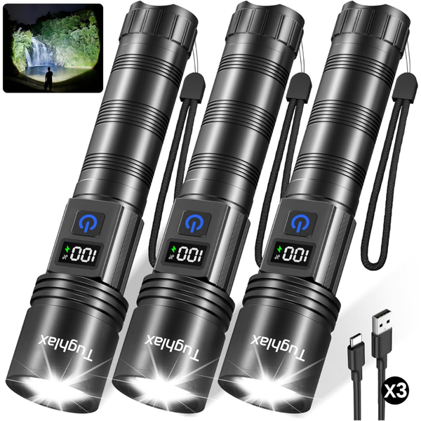 3-Pack 5-Modes High Lumens Super Bright Rechargeable Flashlights