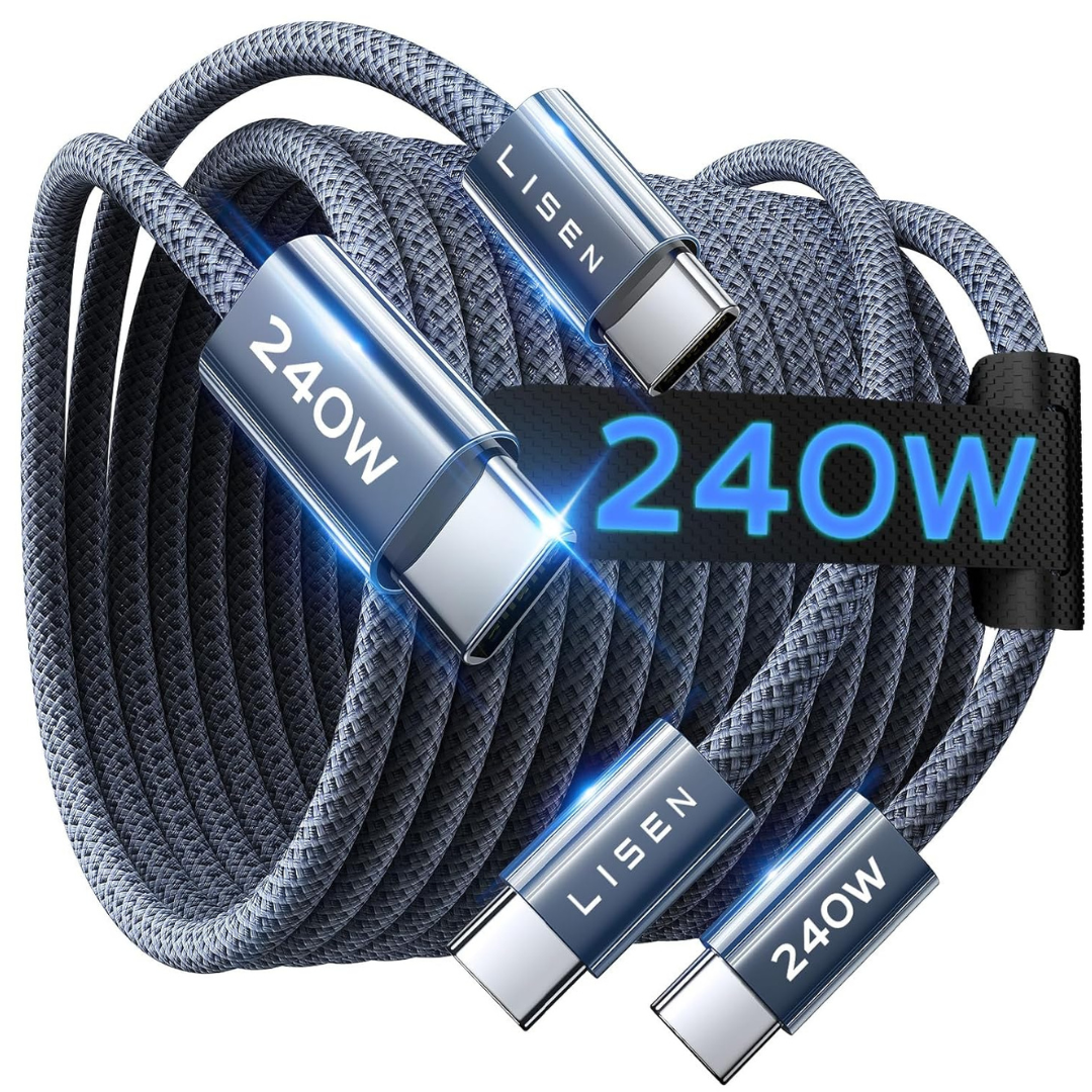 2-Pack Lisen 6.6FT 240W USB-C to USB-C Charging Cable