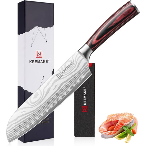 7" High Carbon Japanese Chefs Santoku Knife with Ergonomic Handle & Sheath