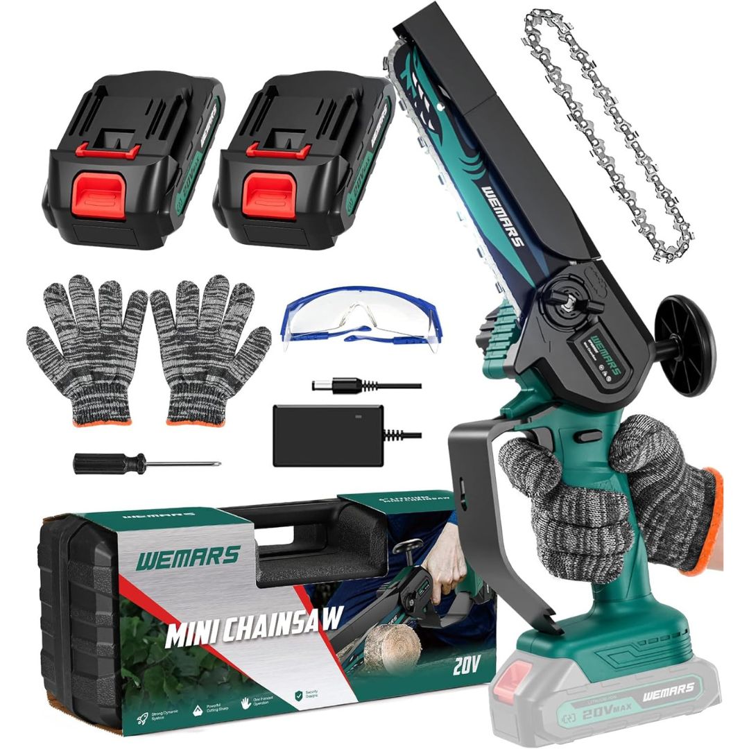 6" Handheld Cordless Mini Chainsaw with 2 Batteries