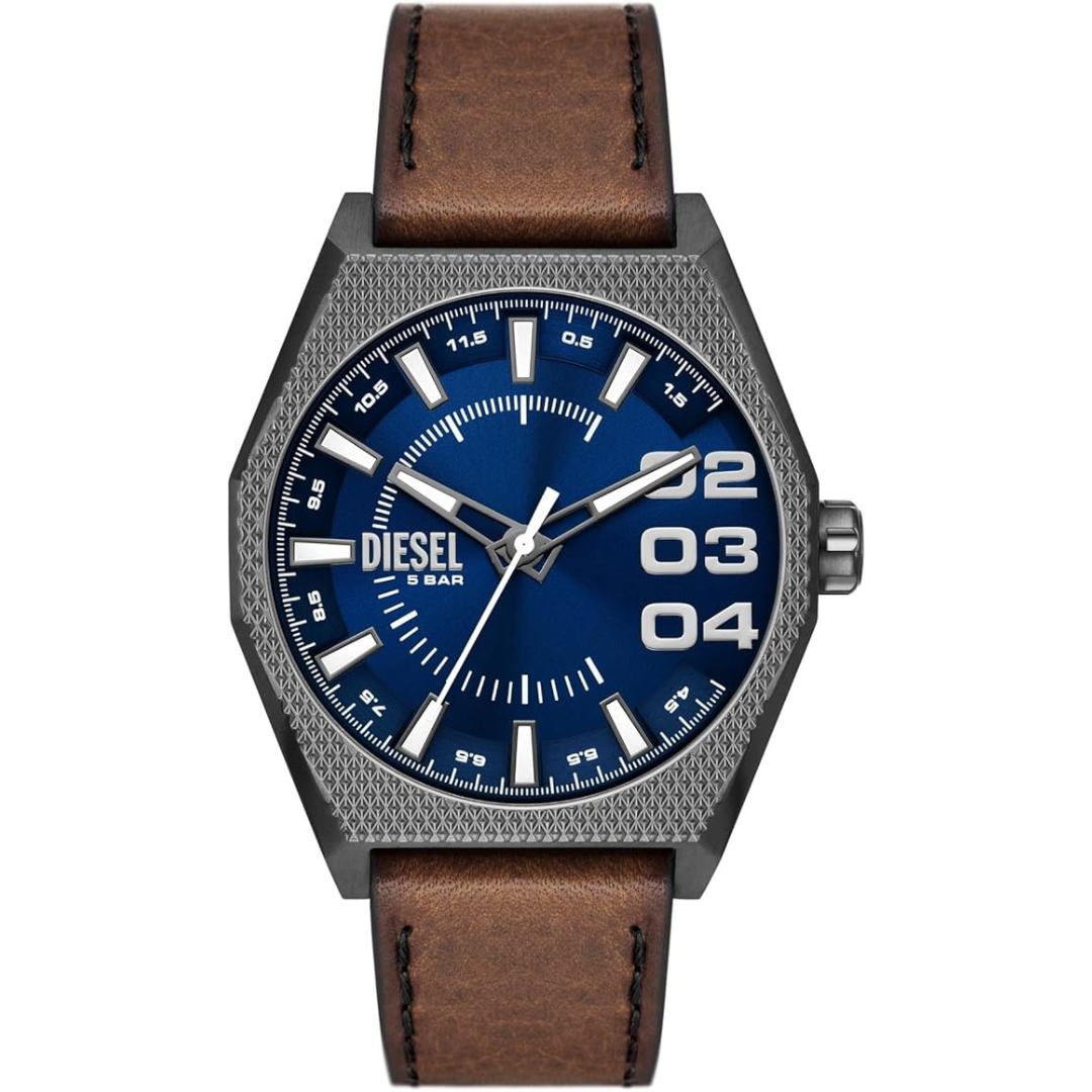 Diesel Scraper 43mm Men's Stainless Steel Watch w/ Leather Band