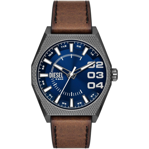 Diesel Scraper 43mm Men's Stainless Steel Watch w/ Leather Band