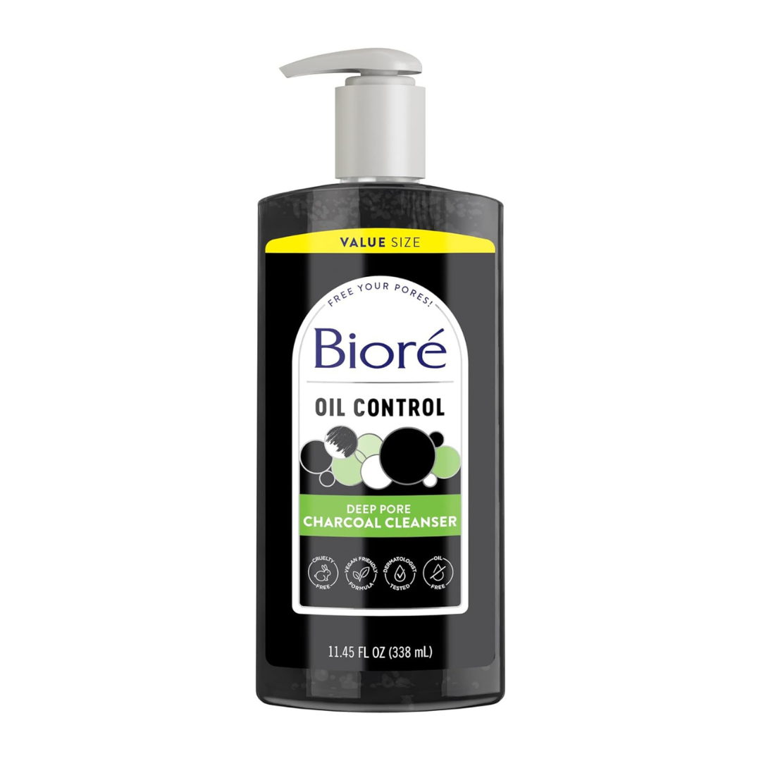 Biore Deep Pore Charcoal Face Wash, Daily Facial Cleanser For Dirt & Makeup Removal, For Oily Skin (11.45 Fl Oz)