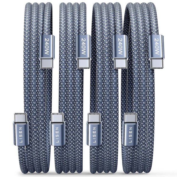 4-Pack Lisen 6.6ft 240W USB-C To USB-C Braided Fast Charging Cables