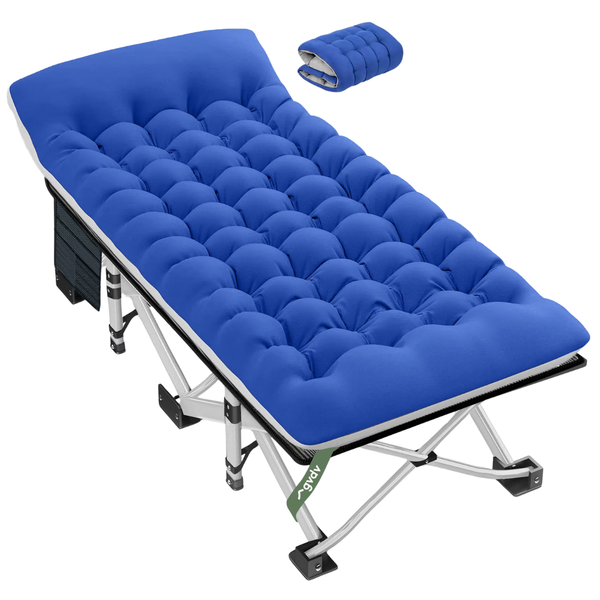 GVDV 75" X 28" Portable Folding Camping Cot W/ 2-Sided Mattress (Blue Or Black)
