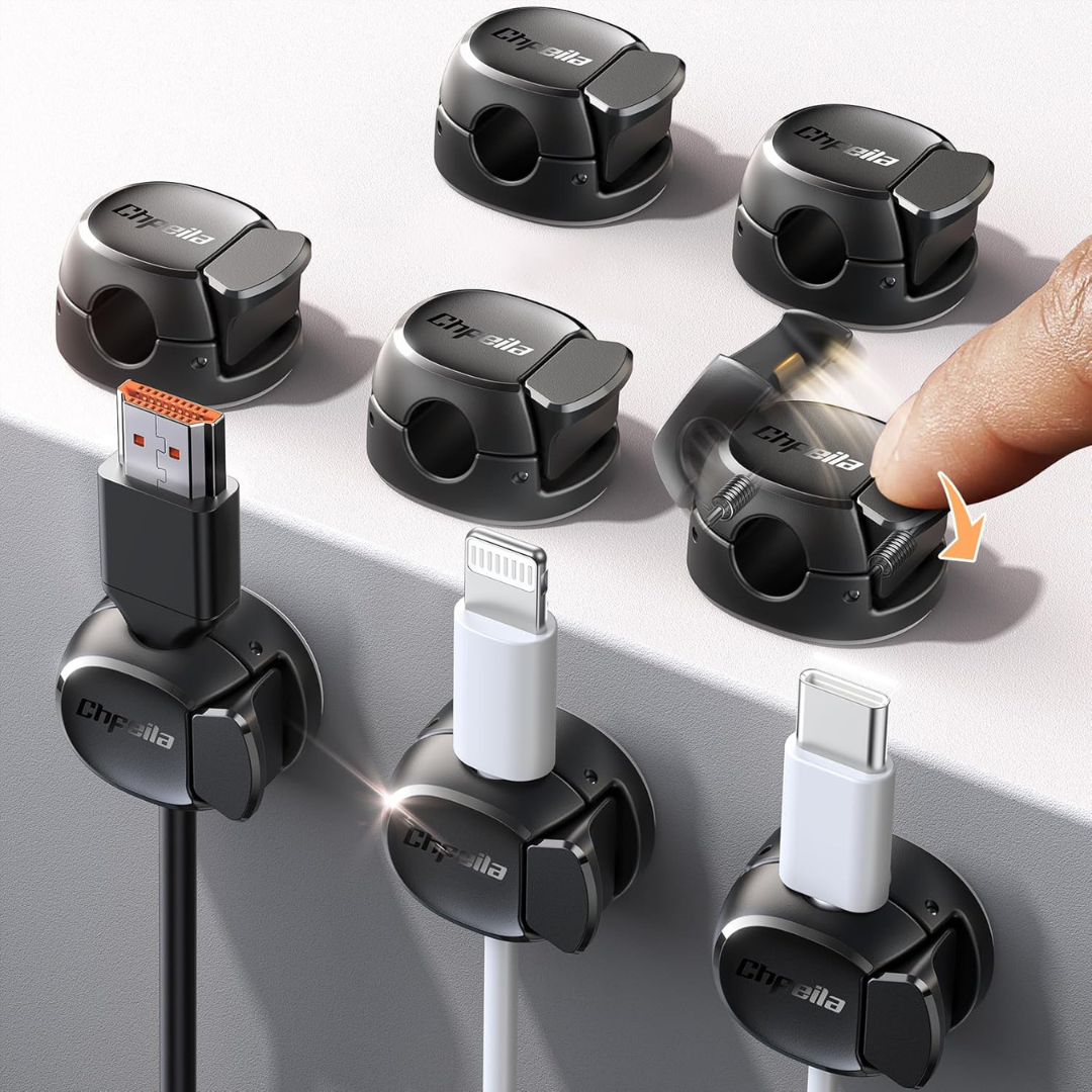 8-Pack Chfeila Dual Spring & Clasp Cable Cord Adhesive Organizer