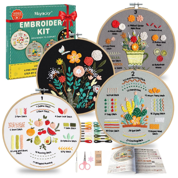 4-Pack Meyocky Beginner Embroidery Kit With 31 Stitches