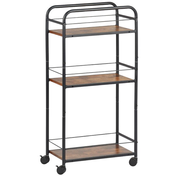 3-Tier Slim Rolling Bar Narrow Kitchen Cart W/ Protective Fence