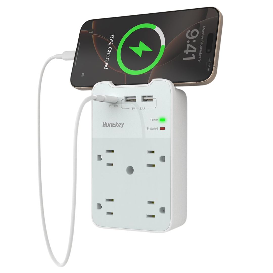 5-Outlet Extender Surge Protector With 3 USB Wall Charger