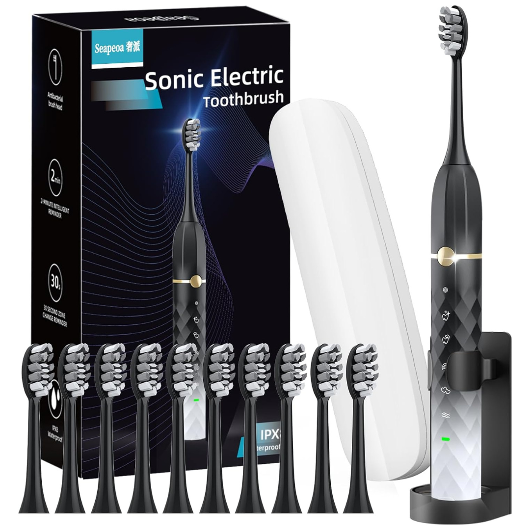 Electric Toothbrush Set With 10 Brush Heads & Travel Case (Various)
