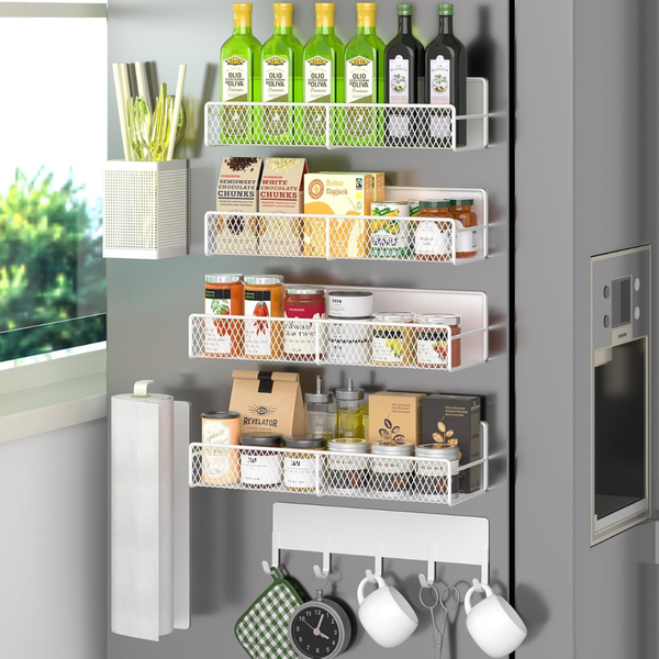7-Pack Magnetic Metal Spice Rack Organizer W/ Hooks
