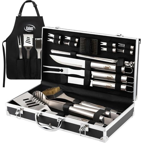 21-Piece Kaluns Premium Stainless Steel Grill Set w/ Aluminum Case & Apron