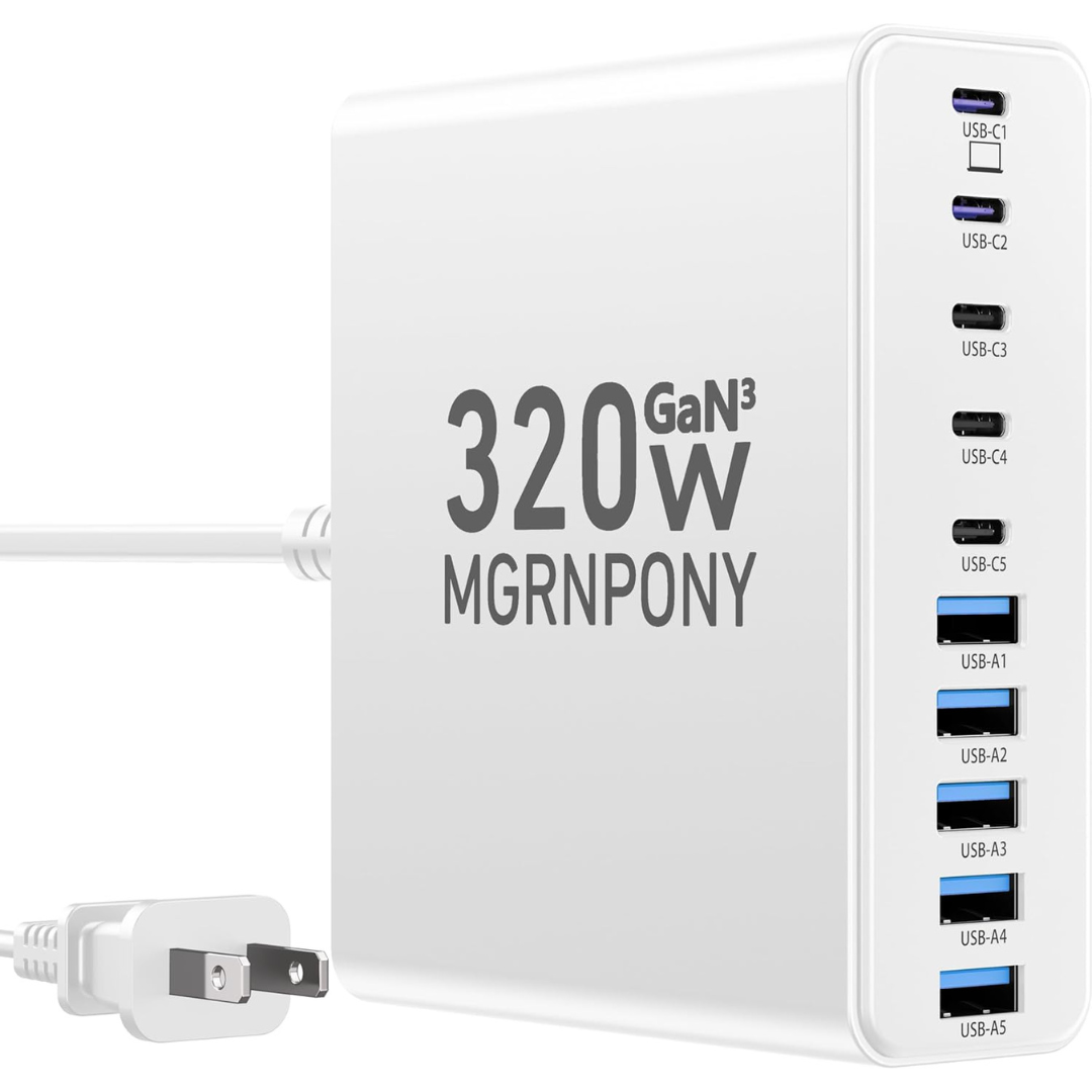 320W GaN III 10-Port USB C Charging Station