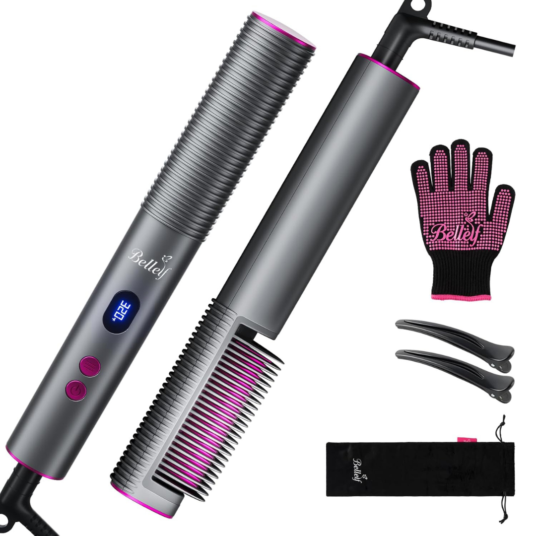 Bellelf Hair Straightener Brush with LED Display