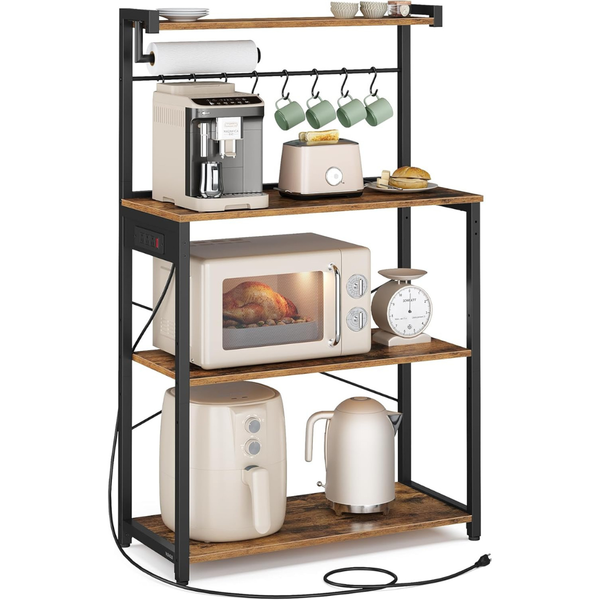 VASAGLE 4-Tier Kitchen Bakers Rack w/ Power Outlet