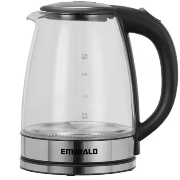 Emerald 7.6-Cup Black Glass Cordless Electric Kettle
