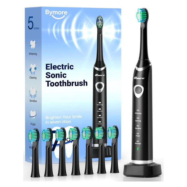Bymore Electric Sonic Toothbrush W/ 8 Replacement Heads