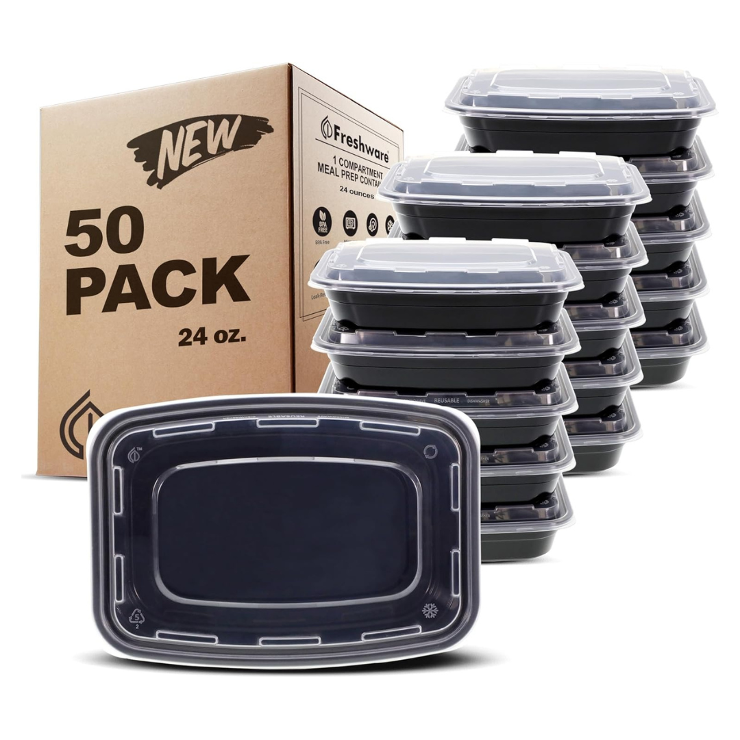 50-Pack 24-Oz Freshware Meal Prep Containers