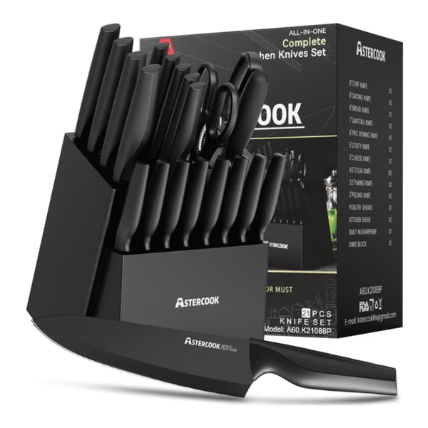 20-Piece Kitchen Knives Set With Built-in Sharpener