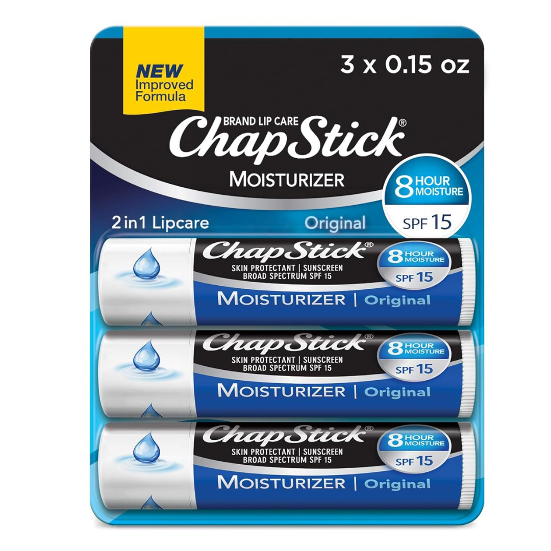 3-Pack 0.15 oz ChapStick Moisturizer Original Lip Balm Tubes