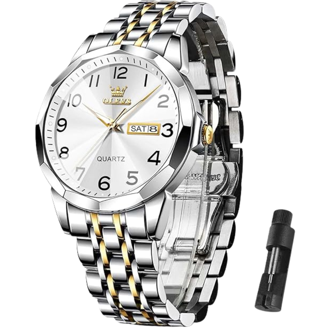 Olevs Men's Stainless Steel Waterproof Date Dial Watch