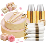 175-Piece KIRE Pink & Gold Disposable Dinnerware Set